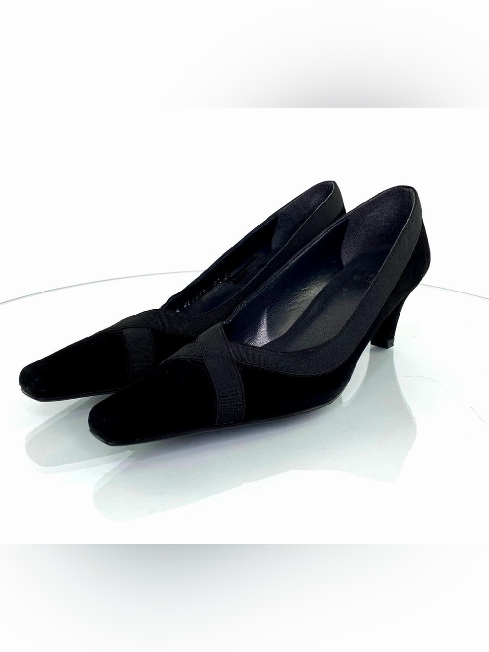 Stuart Weitzman Black Suede Cross Strap Pointed Pumps Designer Shoes Classic 7.5